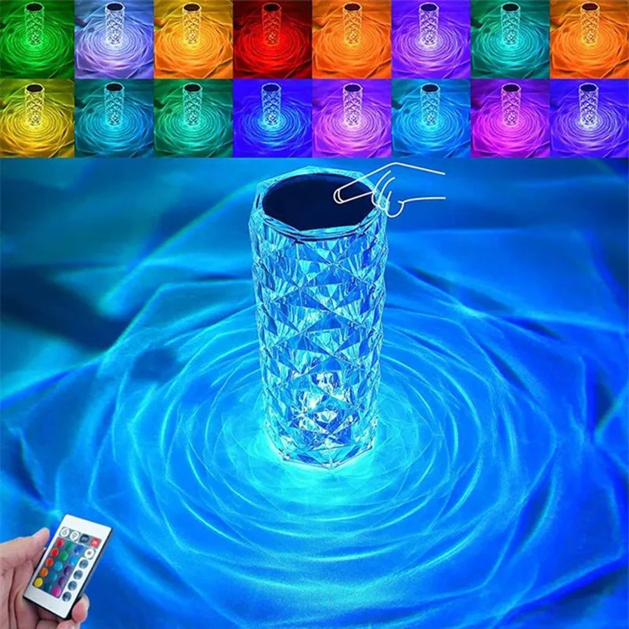 Hot 16 Colors Changing Rgb Touch Lamp Led Rose Crystal Table Lamp Usb Romantic Led Rose Crystal Desk Lamps For Bedroom Living