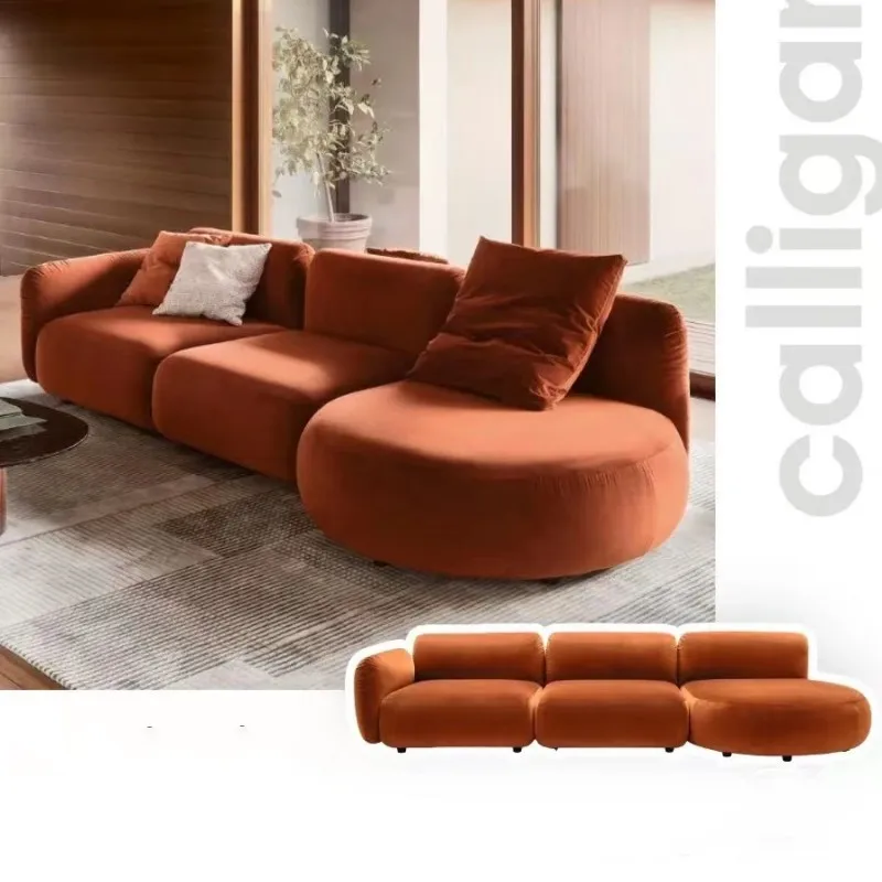 Round and soft light luxury arc sofa with caramel velvet fabric module sofa living room sofa