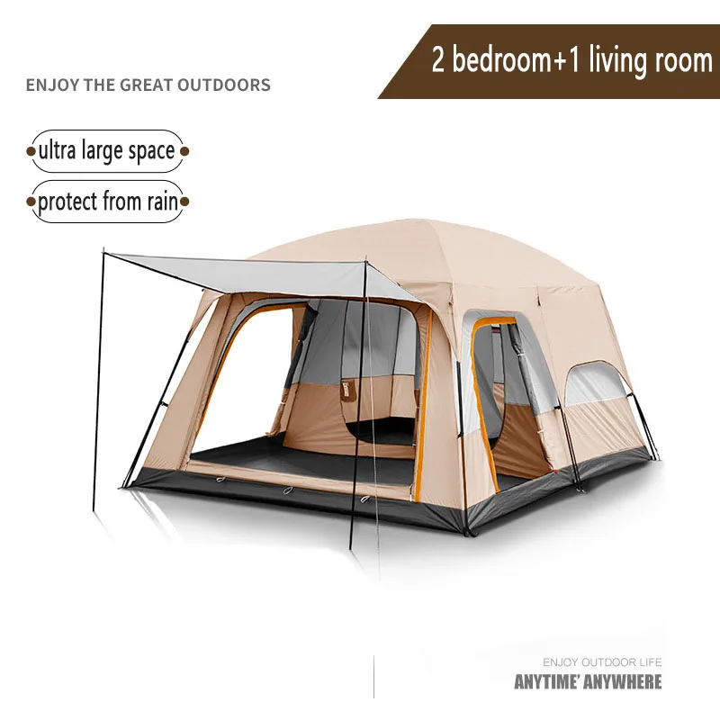 210D Oxford Cloth 2 Bedrooms 1 Living Room Camping Tents  Easy Set Up Large Family Dome Tent Water Resistant Outdoor Tents