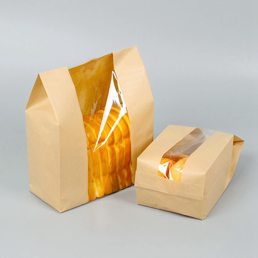 Пакет из крафт-бумаги выпечки вечеринок хранение еды тостов на вынос хлебобулочных изделий во избежание масло обед выпечки прозрачный мешок для упаковки пищевых продуктов