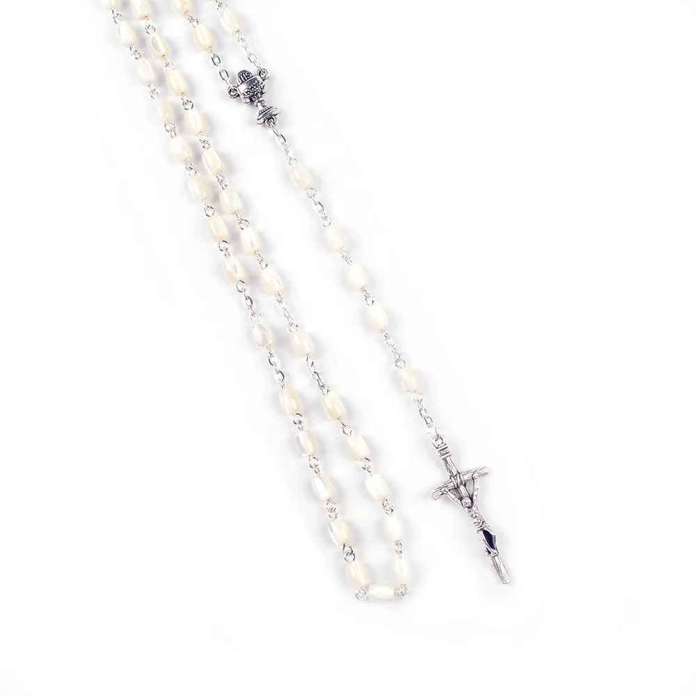 Catholic Natural Shell Beads Rosaries Holy Cup Rosary Centerpiece Cross Jewelry Necklace