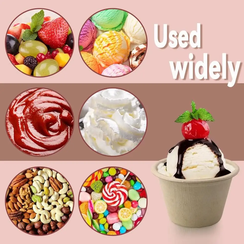 Disposable Compostable Paper Bagasse Round Dipping Bowls Chili Bowls Natural Sugarcane Fiber 4oz Sauces Bowls