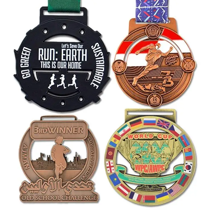 Manufacturer Wholesale Custom Race Blank Zinc Alloy 3d Gold Award Marathon Running Custom Metal Sport Medal With Ribbon
