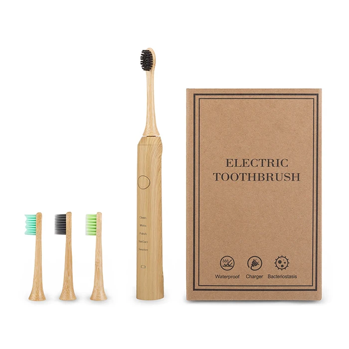 Bamboo Electric Toothbrush Sonic Toothbrush IPX7 Waterproof 2 Minute Timer with 2 Replaceable Bamboo Toothbrush Head