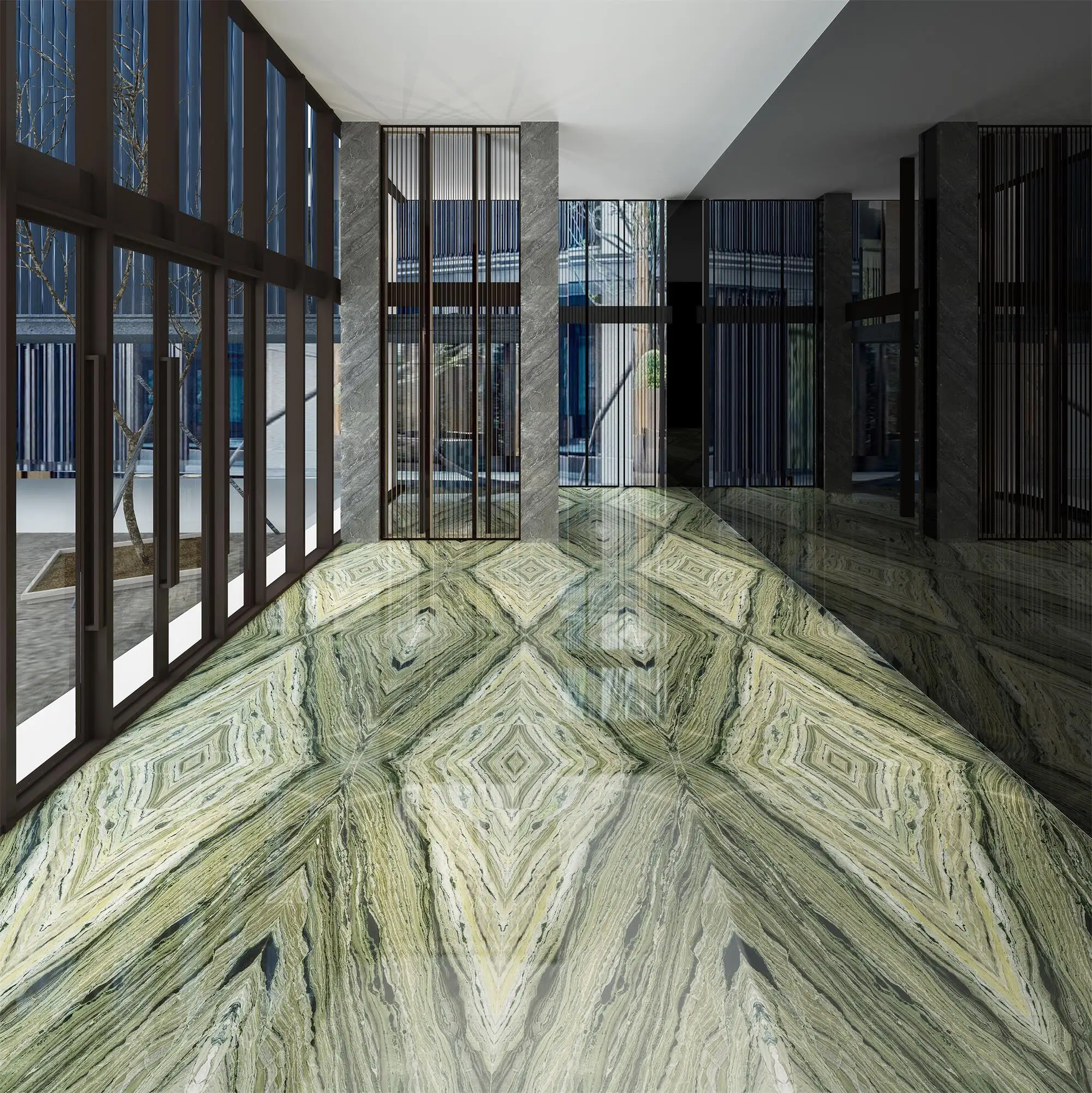 Chinese Green Jade Marble Countertop Stone Wall Floor Decor  Stair Table 18mm Thickness Slab Shangri-La