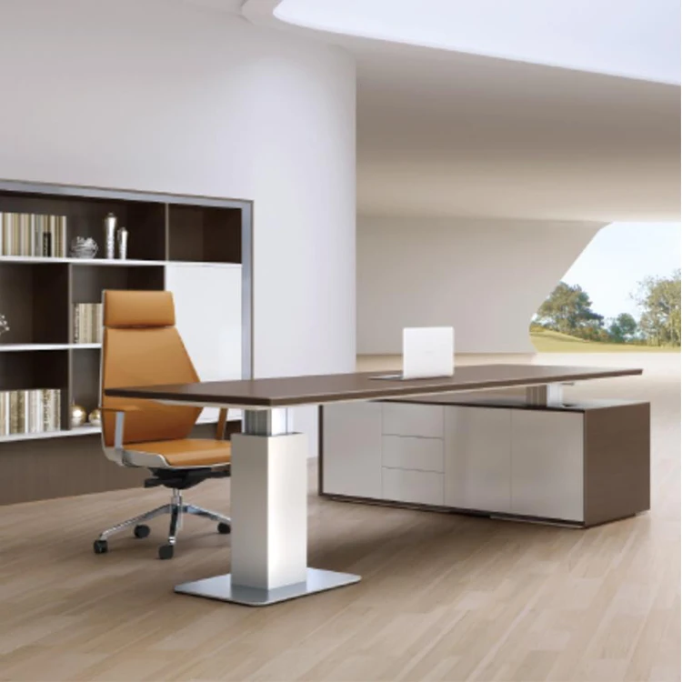 Luxury Custom L Shape Standing Wooden Table Ceo Modern Manager Computer Height Adjustable Executive Office Desk