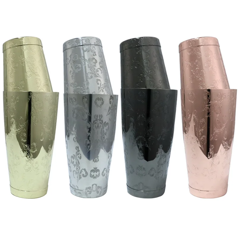 Etched Boston Bar Mixer Cocktail Shaker Engraved Martini Shaker 304 Stainless Steel Bartender for Bar Bar Shaker