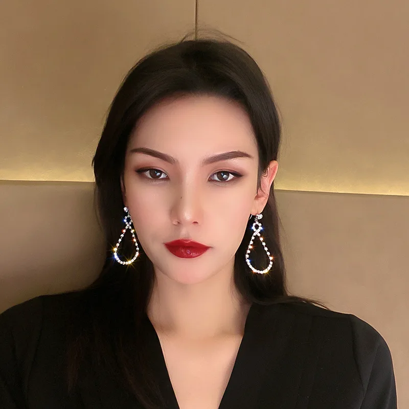 Jewelry Super flash earrings with diamond earhook long exaggerated net red temperament Fashion Earrings French Water