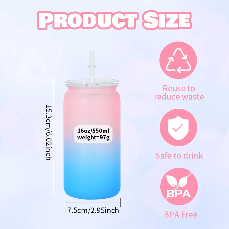 16oz ombre пластиковая пивная банка чашка для сублимации и наклейка с прозрачной пластиковой крышкой