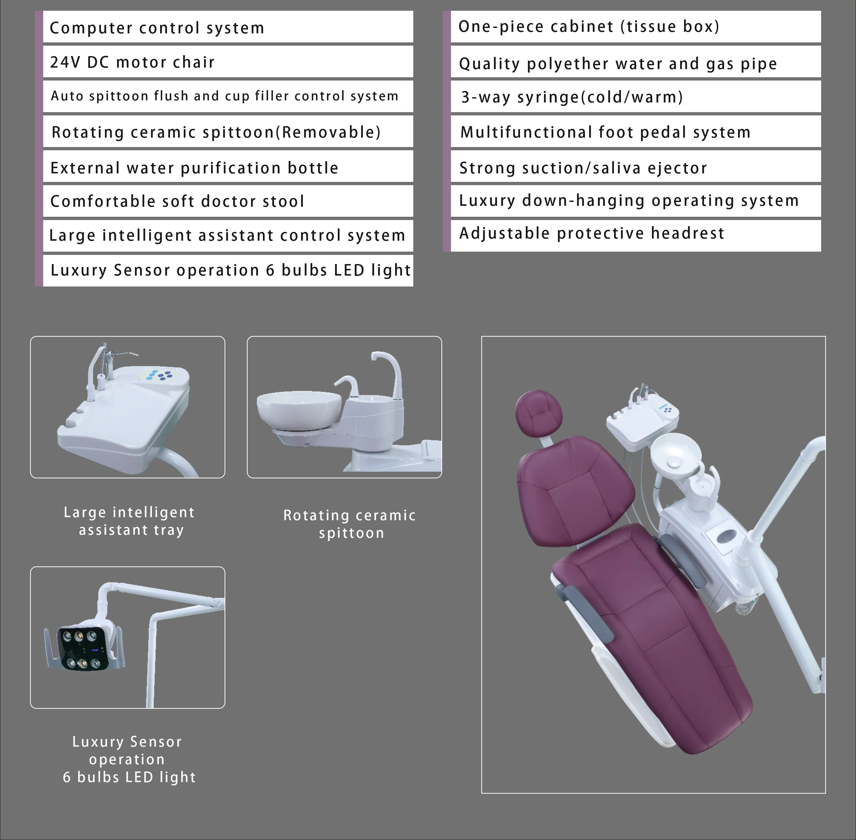 Dentist Lab Dental Chairs LED Compressor Unit for Clinic Teeth Hospital Equipment Electric Power Source Made Plastic Metal Steel