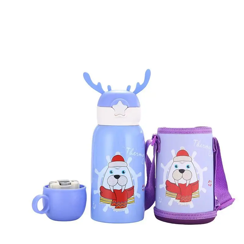 Custom 500ml 17oz Kawaii Deer Antler Water Bottles For Kids School Children 316 Stainless Steel Vacuum Thermos
