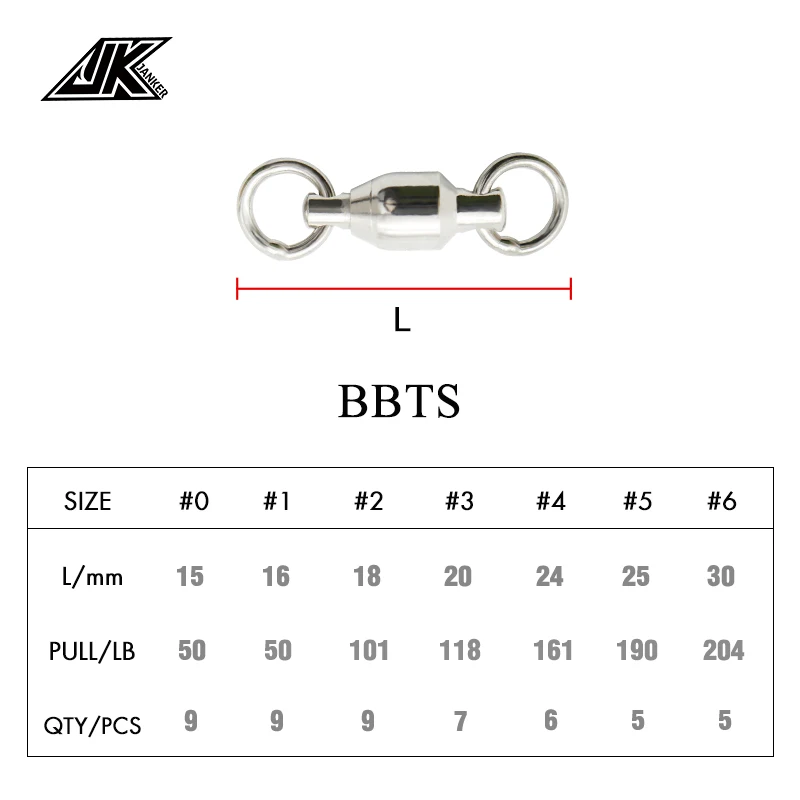 JK BBTS 304 Stainless Steel Material Swivels Solid Double Welded Rings Terminal Tackle Ball Bearing Swivel Fishing Accessories