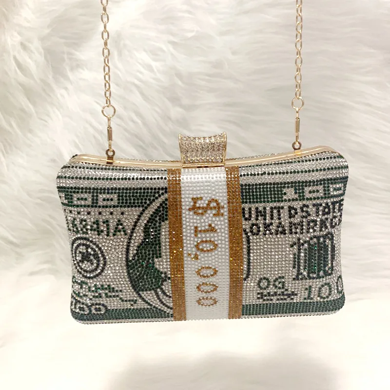 
Luxury $100 Dollars Rhinestone Crystal Money Bag Clutch Evening Bag Purse Crystals Bling Money Bag Rhinestone Money Purse 