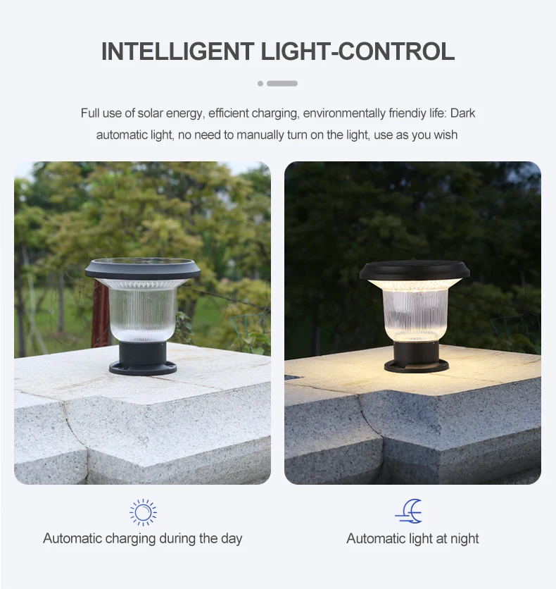 2024 New Solar Power LED Pillar Lamp Outdoor Garden Fence Yard Post Pillar Lights Column Head Lamp