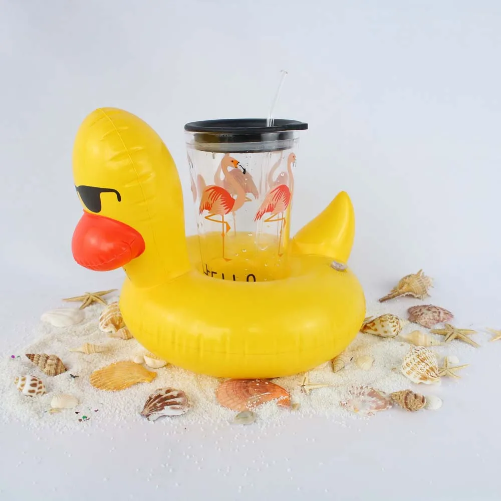 Waterproof Children yellow duck water floating tray holder drink fruit floating inflatable cup holder