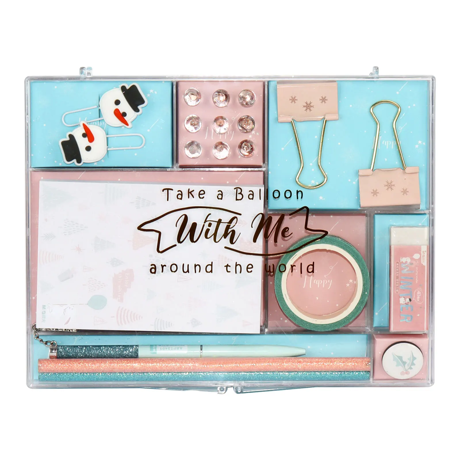 Top selling Christmas gifts school supplies kit ice and snow stationery set with glittering  pens