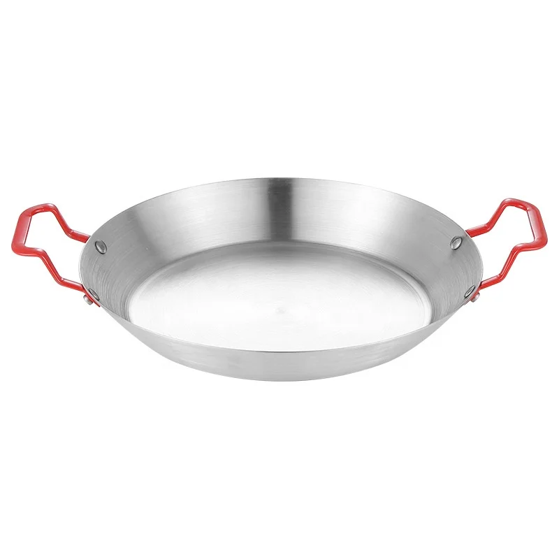 Popular Wholesale Korean Spanish Paella Pan Stainless Steel Restaurant Non Stick Seafood Pot With Double Handle