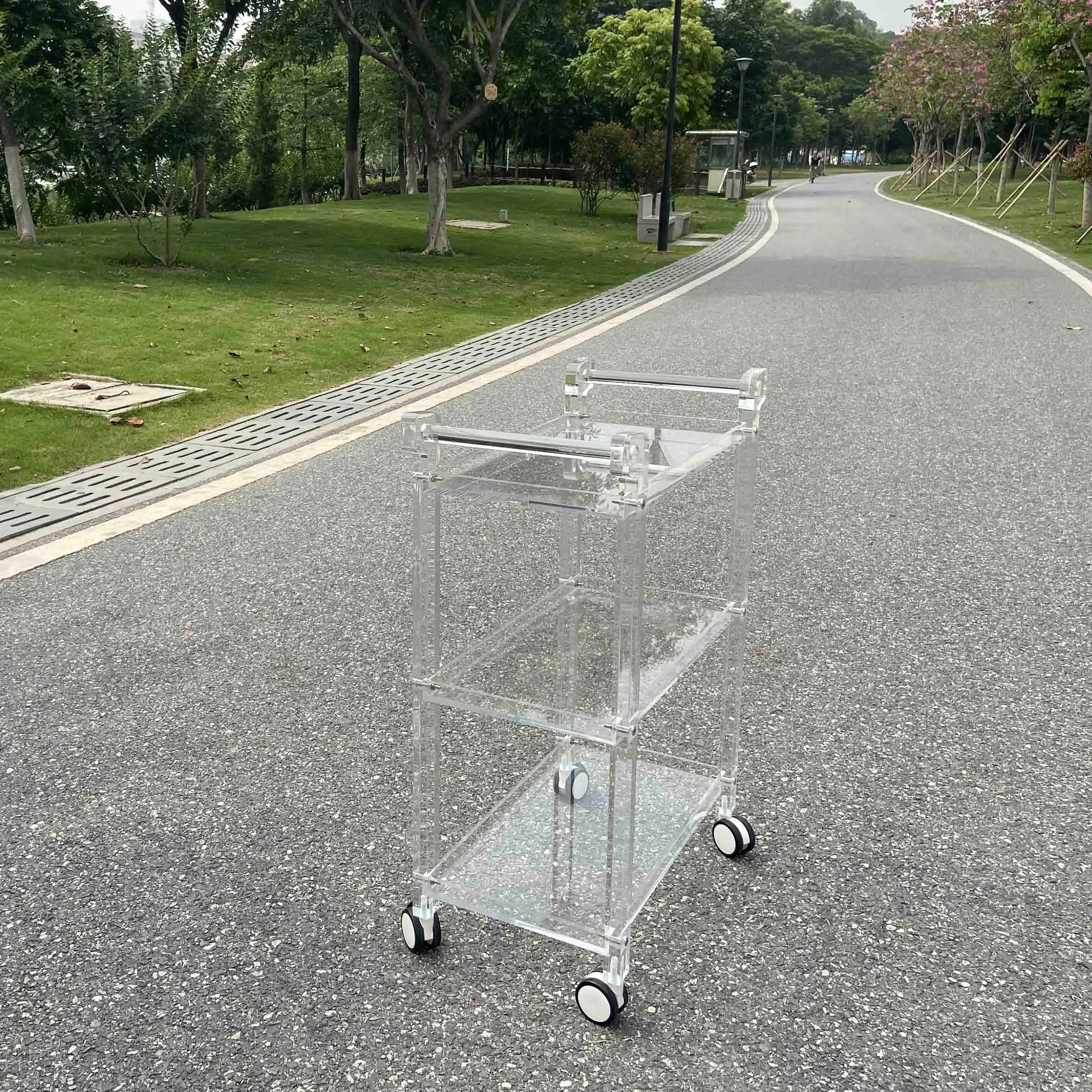 birthday wedding party  high transparent five star Restaurant food serving 3 tray food trolley