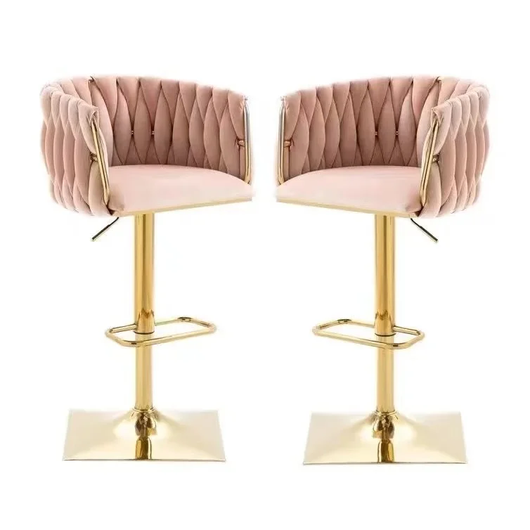High Quality Modern Swivel Indoor Bar Stool Adjustable Gold Metal Backed Chair with Indoor Island for Kitchen Dining