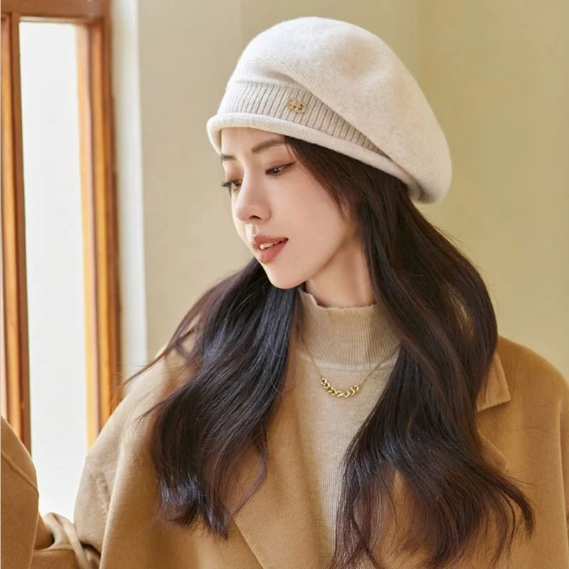 Solid Color Knitted Woolen Hat Warm Winter Wool Beret Femme Cotton Beret Cap Knitted Beret