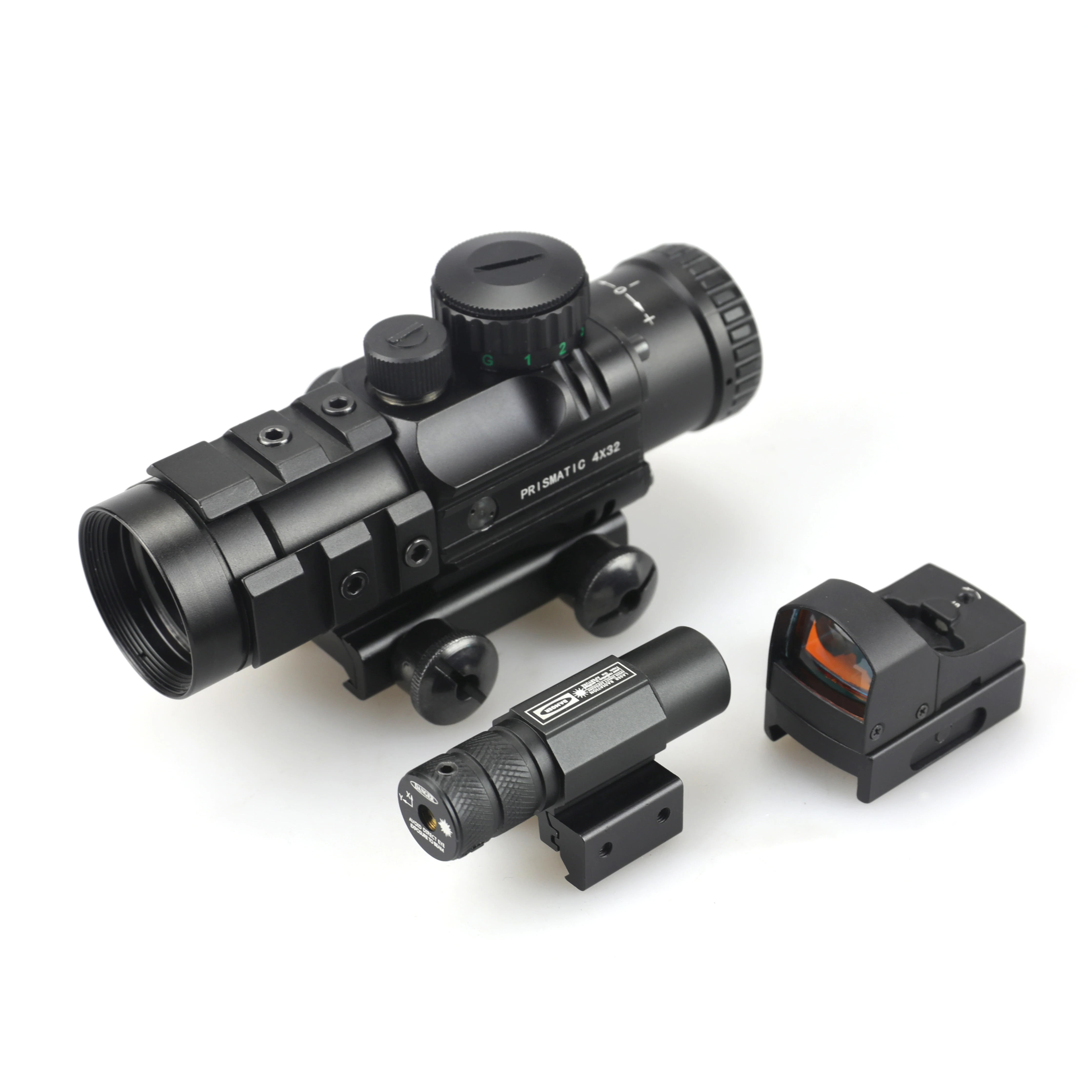 Optical prism scopes 4x32 combine with HD107 red dot sight and JG5 green laser pointer sight for outdoor hunting sports