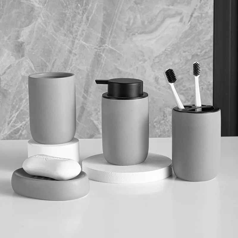 colorful wholesale 4 pieces set ceramic soap dispenser set soap bottle