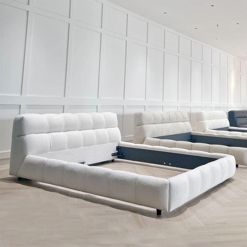 Custom Size Italia Modern Design Bedroom Furniture Modular Bed Chesterfield Style Upholstery Leather Fabric Bed Frame