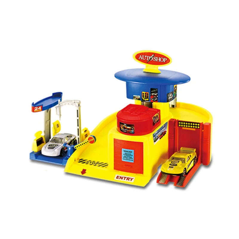 KSF Kids Pretend Play Game Police Fire Garage Shop Auto Parking Lot Diecast Police Station Toy Diecast Toy Alloy Vehicle