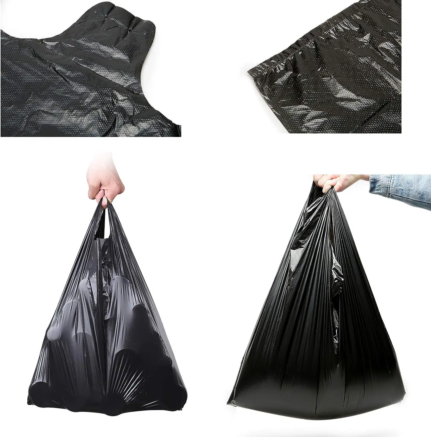 Small Black Trash Bags with Handlesand  T-shirt Rubbish Bags Wastebasket Bags for Office