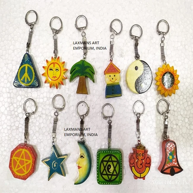 wooden handpainted beaded keychains from india designer hand painted keychain 10 pcs pack wholesale from india