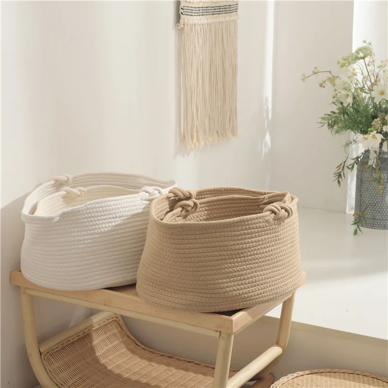 Cotton Rope Woven Basket For Home Decor Pillow Towel Storage Hamper Decorative Woven Baskets