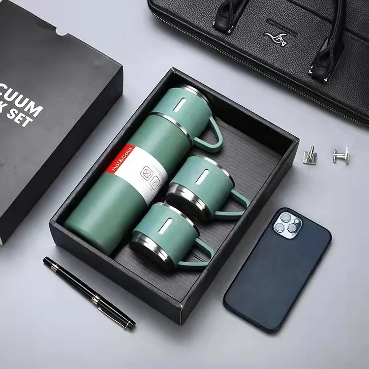 TY Custom logo luxury Corporate Business Gift box set drinkware set thermosstainless steel water bottle Vacuum flask with 2 cup