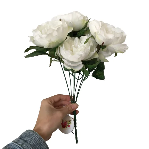 Quality White Artificial Rose Bouquet Flower Silk Fabric for Wedding Home Decor Guangzhou Plastic Trees by Carton 100 Pcs/color