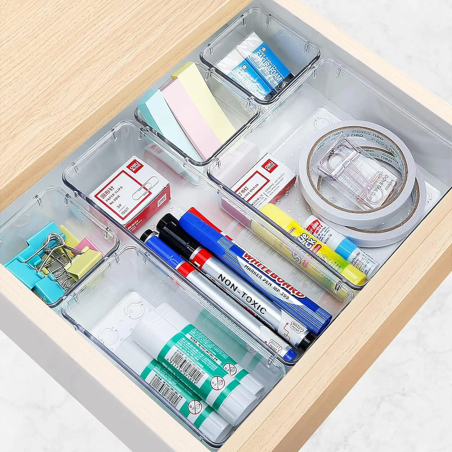 25 Pcs Drawer Organizers Set Clear Plastic Desk Dividers Bins Bedroom Dresser Office Storage Box for Makeup Jewelries Gadgets