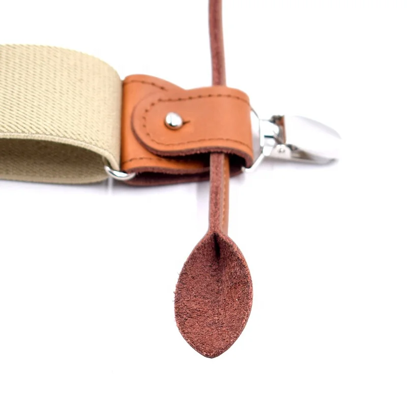 Multi-function 3 Clips Genuine Leather Braces Y-Back Shape Elastic Stretch  Men Suspender with Gift Box