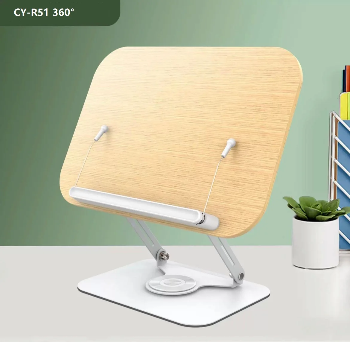 360 degree Rotate Book Stand with Page Paper Clips Adjustable Desktop