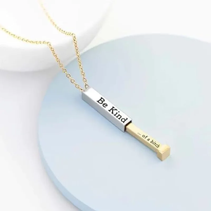 Be Kind Of A B with Hidden Information Necklace 3D Carved Vertical Bar Necklace Stainless Steel Square Tube for Best Friends