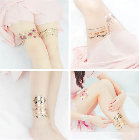 2024 Waterproof European and American hot gold and silver tattoo stickers, tribal totem metal party tattoos