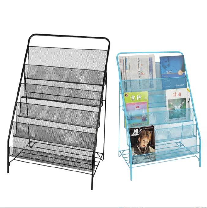 Wall Mounted Standing Steel Mesh 5 Pocket Magazine File Newspapers and Document Organizer Holder Rack