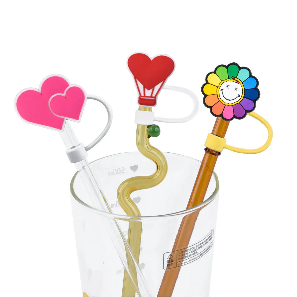 custom straw accessories charms pink heart silicone straw cover topper 3d straw topper honey silicone cap cover for cup