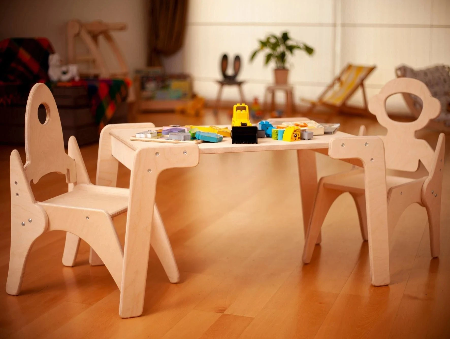 202408 Baby furniture Wooden Kids Chair and Table Set Handmade Toddler Furniture Montessori Kids Table and Chair Set