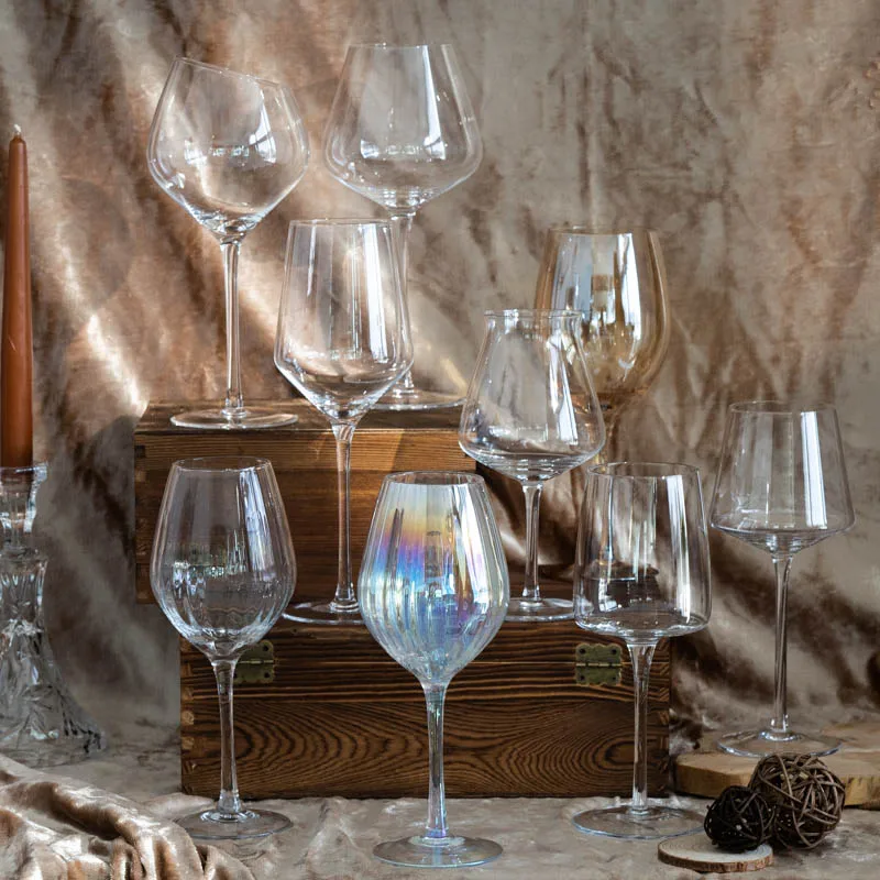 Customize Blown Red Wine Glass Slant RimCrystal Wine Drinking Glasses