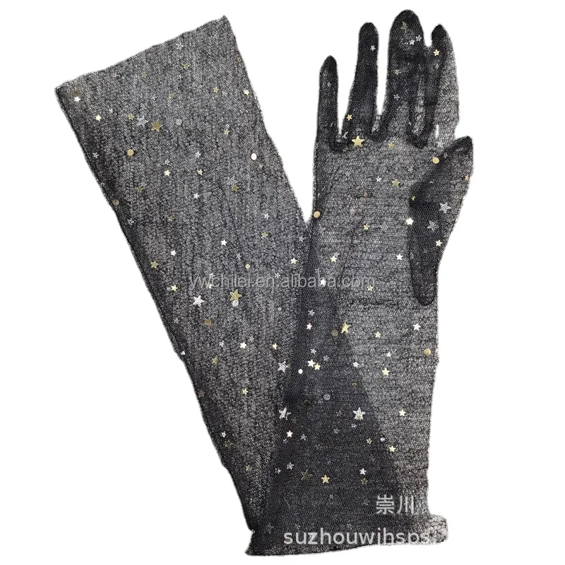 70 см телесная пряжа длинные DIY прозрачные Хэллоуин черные блестящие перчатки для пальцев