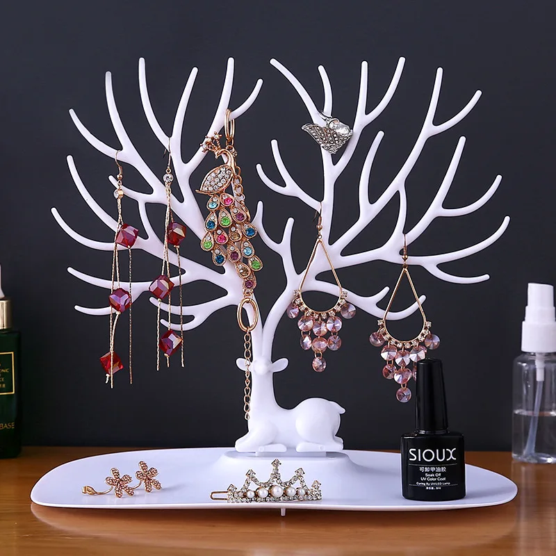 Deer Jewelry Hanger Stand Earrings Necklace Ring Tray Antlers Storage  Tray Tower Rack Hanging Organizer Jewelry Display Stand