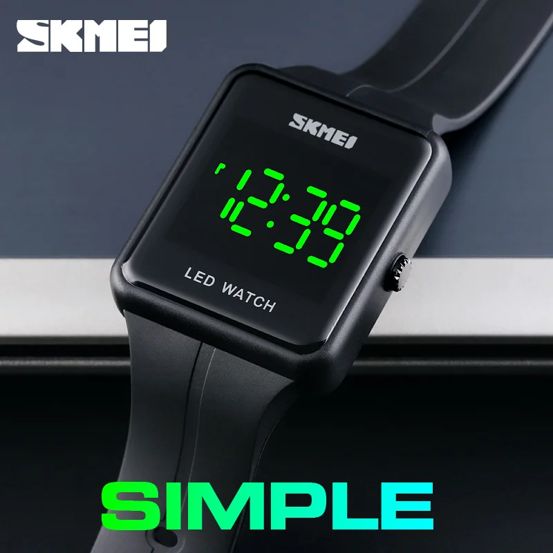 
SKMEI Simple Sport LED Light Big Figure Display 3Bar Waterproof Colorful PU Strap Men Women Digital Watch 