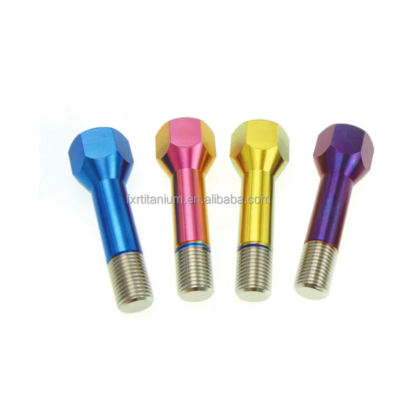 Factory Custom color outer hexagon Gr.5 titanium alloy cone seat wheel stud bolt lock M14*1.5*28 for Masarati ferrari