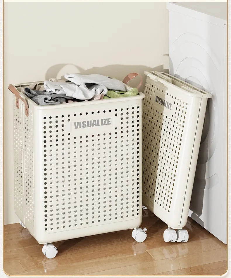 Foldable Storage Basket With Universal Wheels For Toys Clothes Dirty Clothes Plastic Collapsible Laundry Hamper Basket