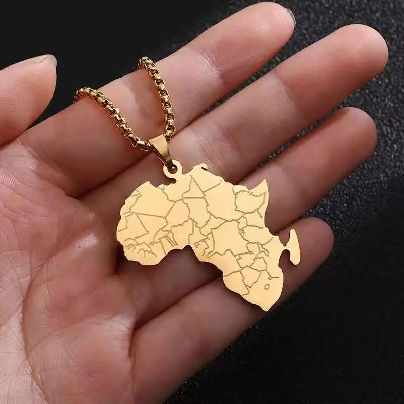 18k gold plated fashion women man Africa map pendant artificial stainless steel necklaces