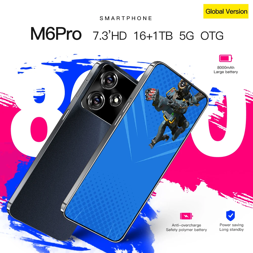 LX-M6 pro U30 16+1TB 7.3inch FHD Display 50MP Front Camera 108MP Rear HD camera smart phone