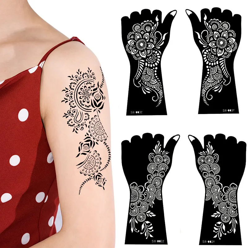 Henna Temp Tattoo Stencil for Women and Kids Reusable Temporary Tattoos Stencil DIY Sticker hand tattoo sticker